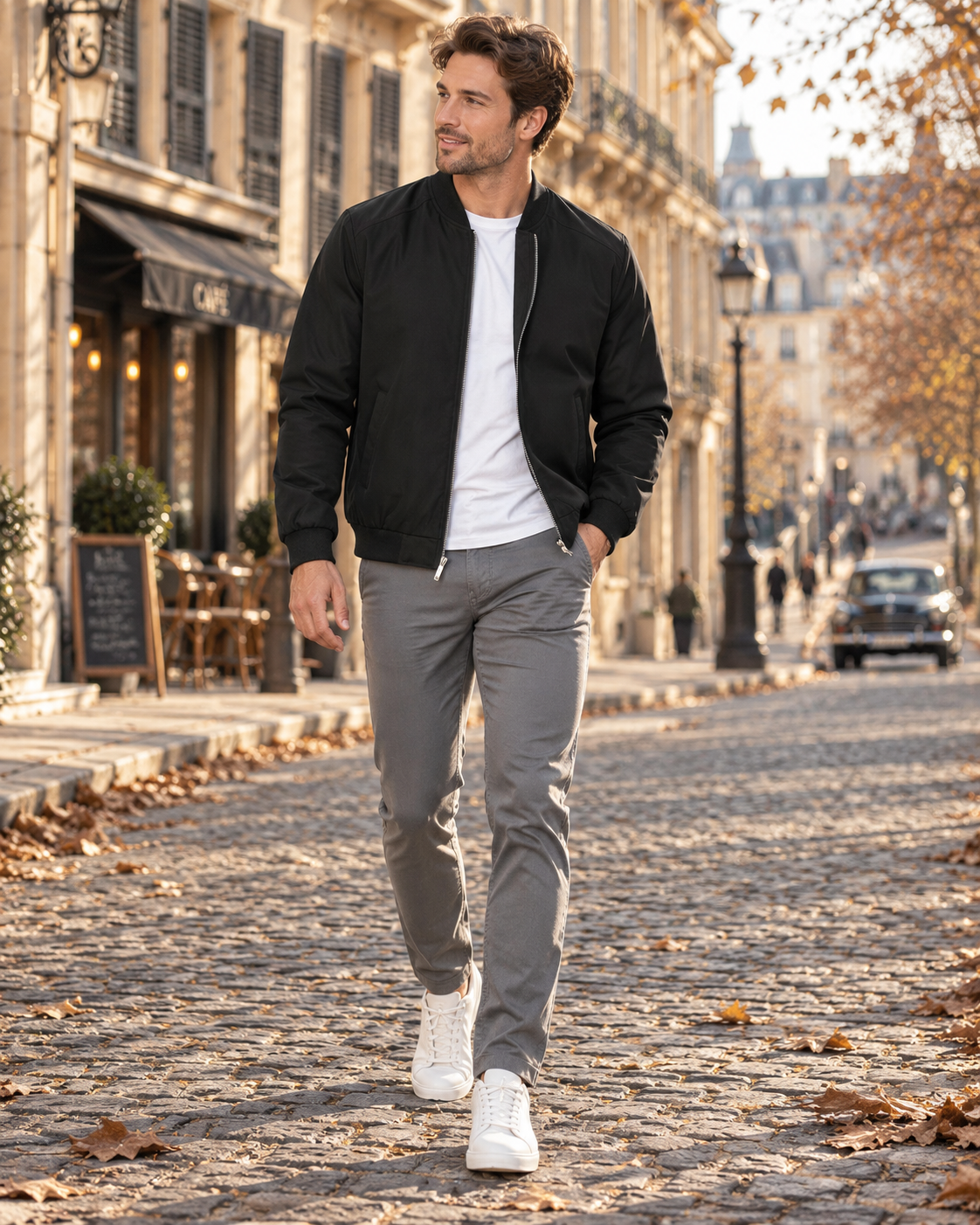Peter Men's Lightweight Bomber Jacket – Full-Length Zipper, Ribbed Detailing & 3 Handy Pockets