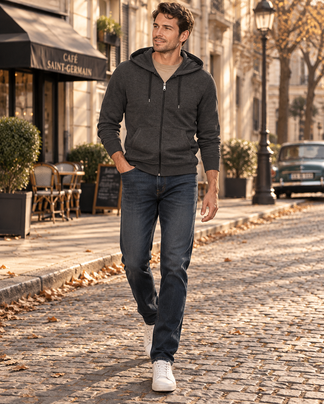 Jenna Men's Brushed Fleece Hoodie – Full-Length Zipper, Drawstring Hood & Hand Pockets