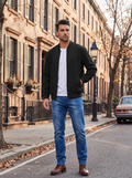Adam Men's Linen Bomber Jacket – Full-Length Zipper, Ribbed Detailing & Side Slip Pockets