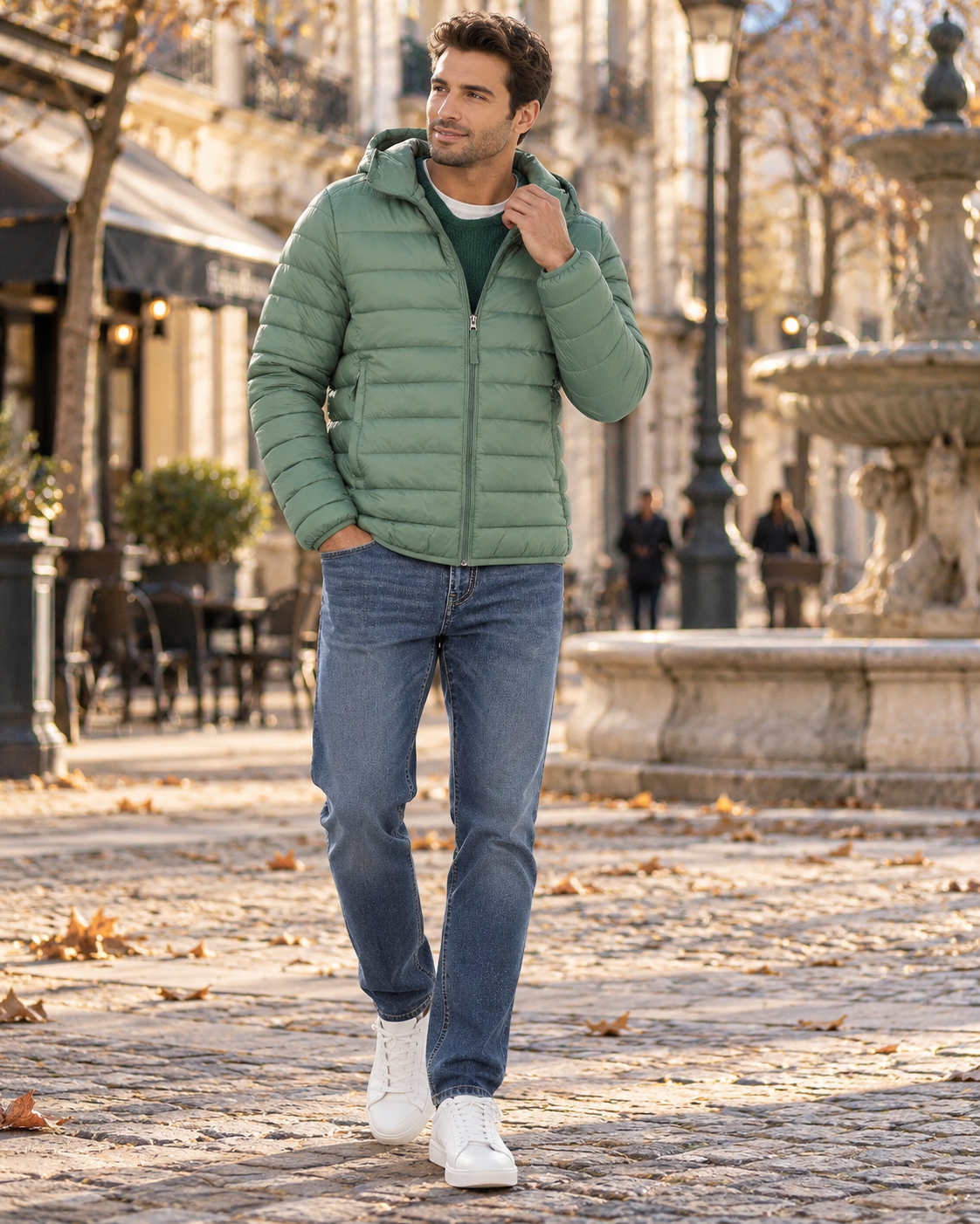 Erin Men's Packable Puffer Jacket – With Hood, Full-Length Zipper & Zipped Pockets