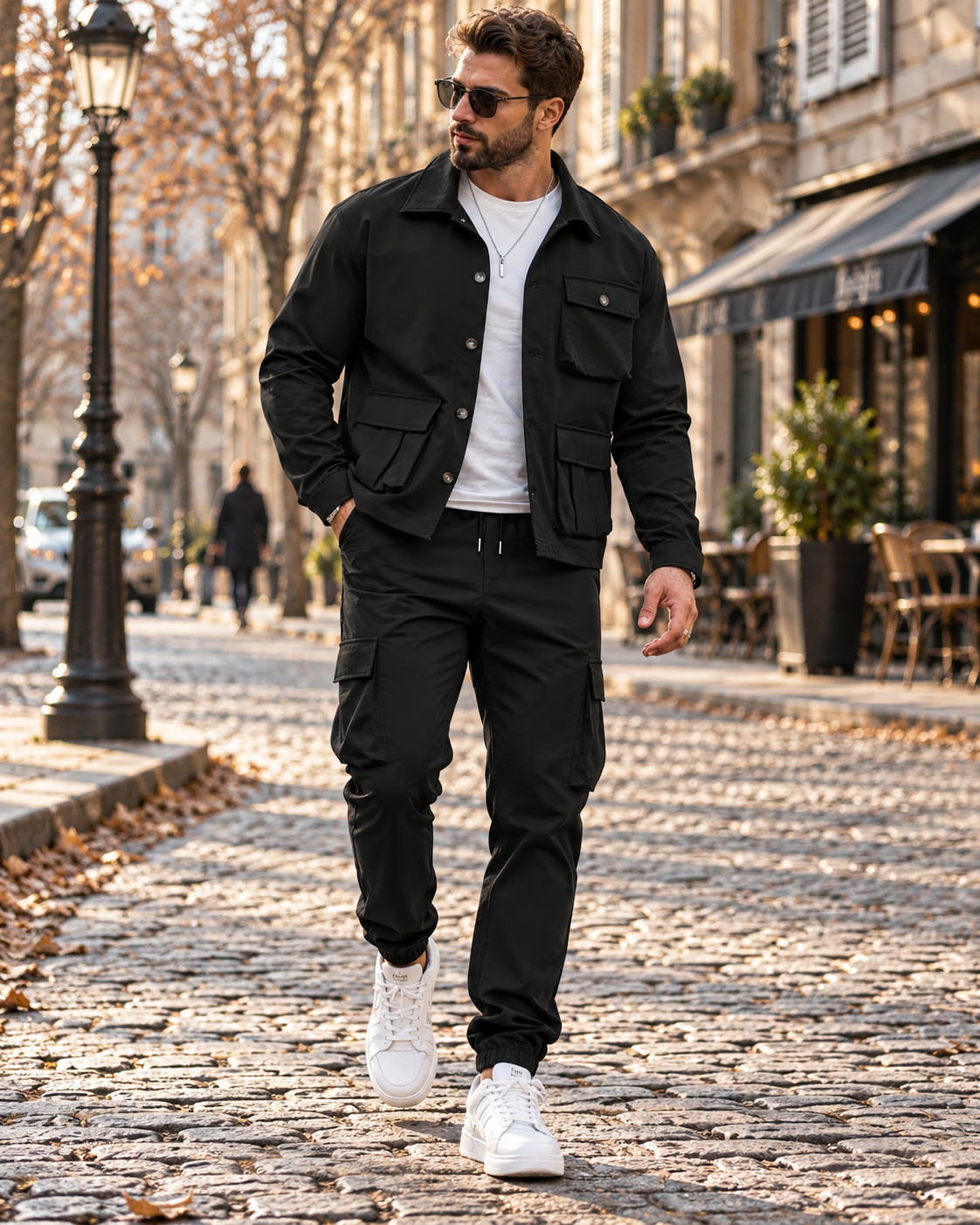 Nicole Men's Cargo Two-Piece Set – Long-Sleeve Jacket, Relaxed Trousers & 6 Pockets