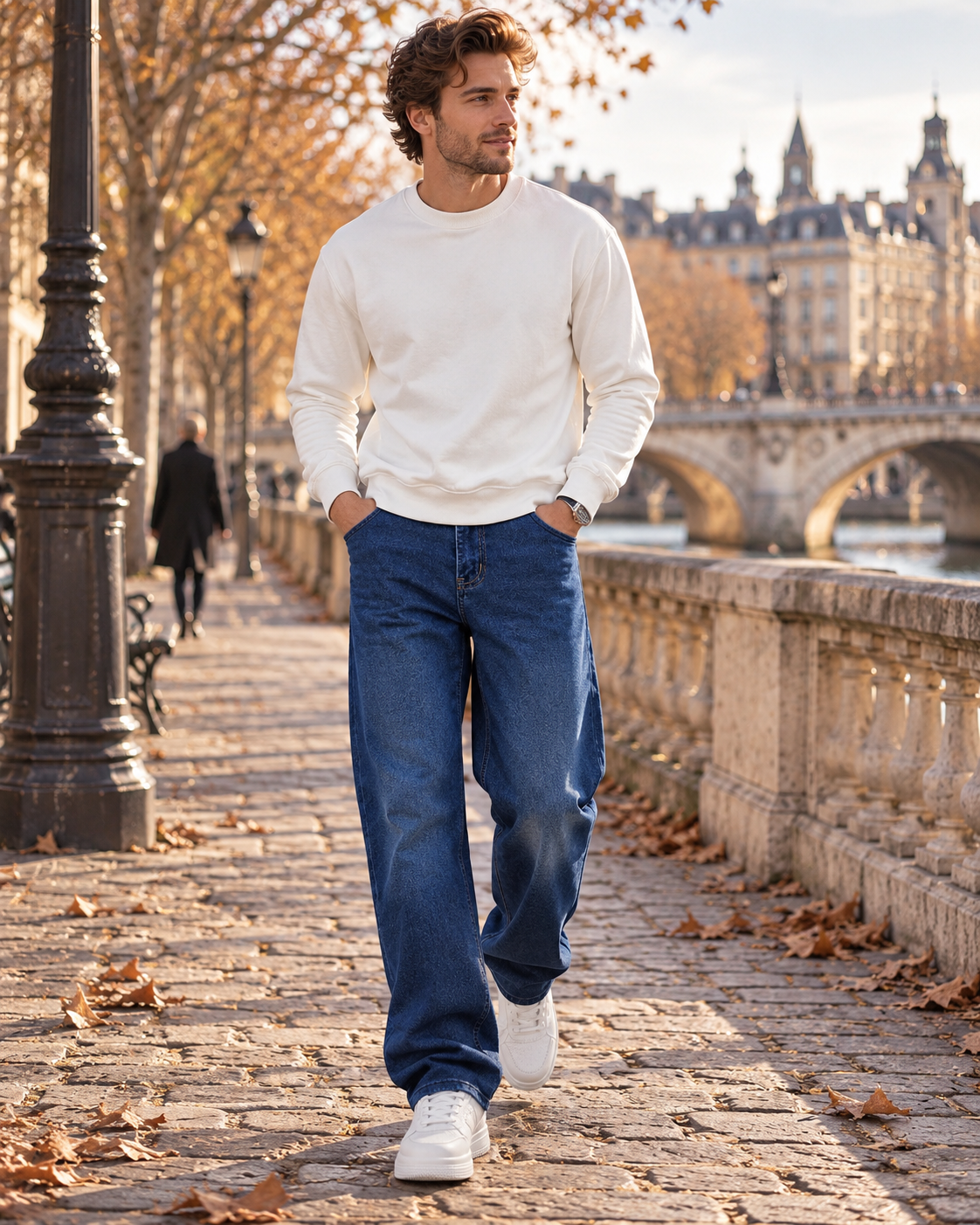 Victoria Men's Baggy Jeans – Mid-Rise, Straight Leg, Stretch Denim & 5 Handy Pockets