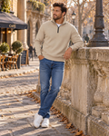 Gareth Men's Quilted 1/4-Zip Pullover – Rugby Collar, Full-Length Sleeves & Ribbed Cuffs