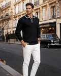 Bronwyn Men's Knit Polo Sweater – Fitted Silhouette, 3-Button Collar & Ribbed Detailing