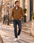 Vanessa Men's Quilted 1/4-Zip Pullover – High Neck, Contrast Zip & Full-Length Sleeves