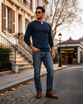Ewan Men's Cable Knit Henley Sweater – Crewneck, 3-Button Detail & Tailored Fit