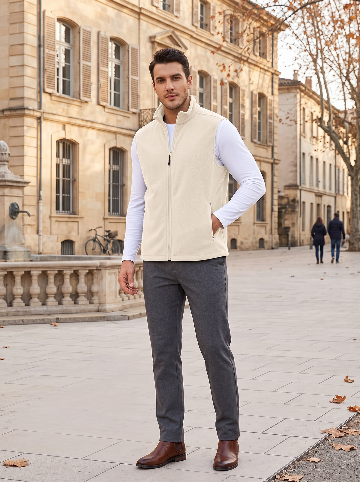 Shane Men's Polar Fleece Vest – Full-Length Zipper, Mandarin Collar & 4 Handy Pockets