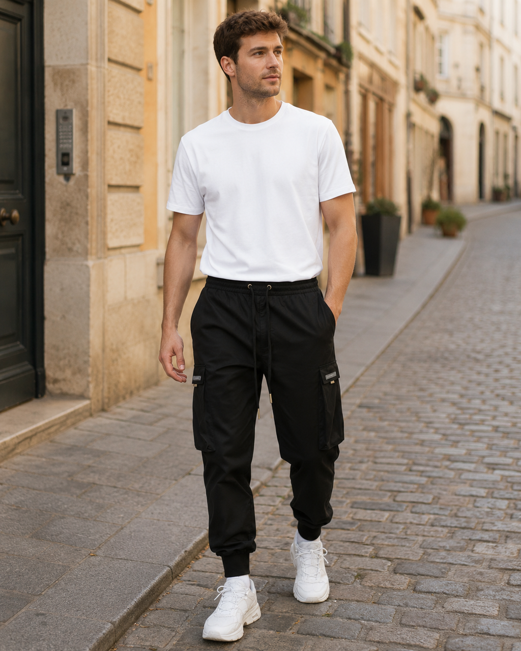 Davis Men’s Cargo Joggers – Stretch Utility Trousers with Elastic Cuffs & Pockets