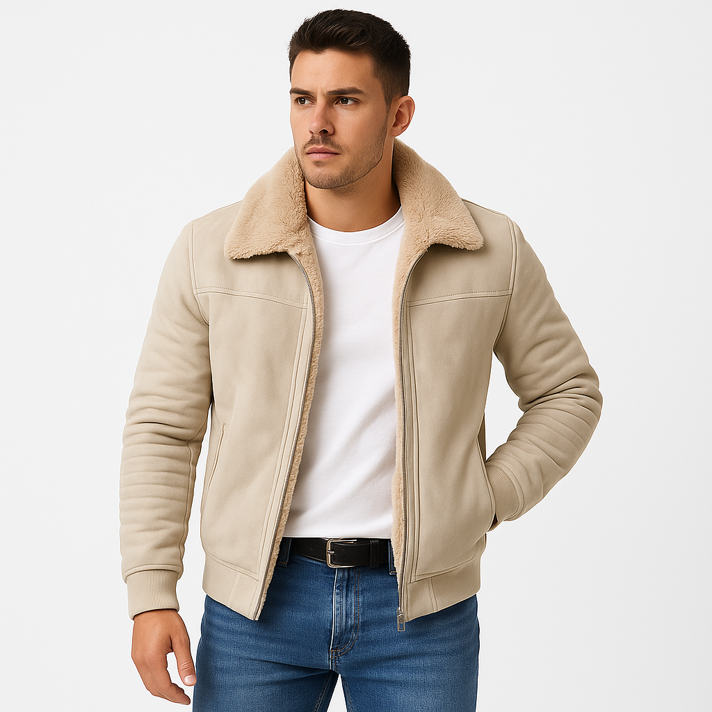 Michael Men’s Fur Collar Jacket – Slim Fit Zip-Up Winter Coat with Soft Lining