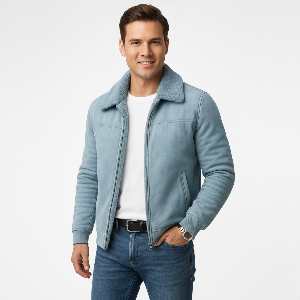 Michael Men’s Fur Collar Jacket – Slim Fit Zip-Up Winter Coat with Soft Lining