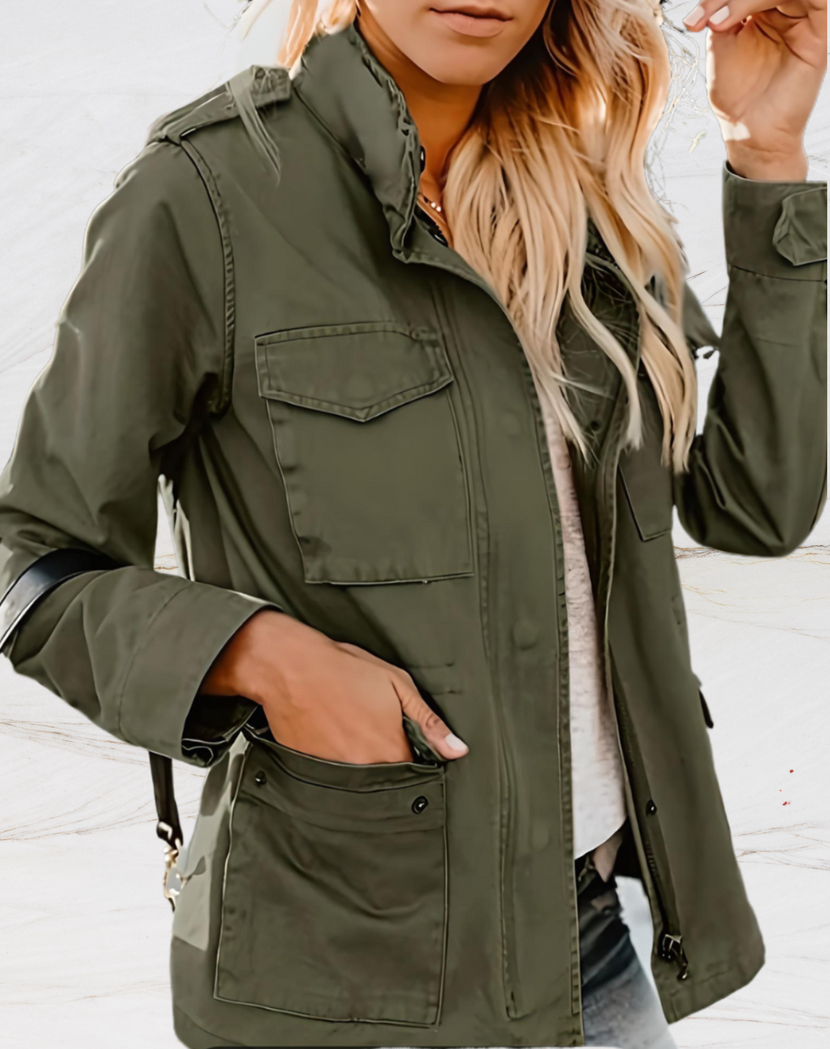 Nora Women’s Utility Jacket – Elegant Long Sleeve Jacket with Four Practical Pockets