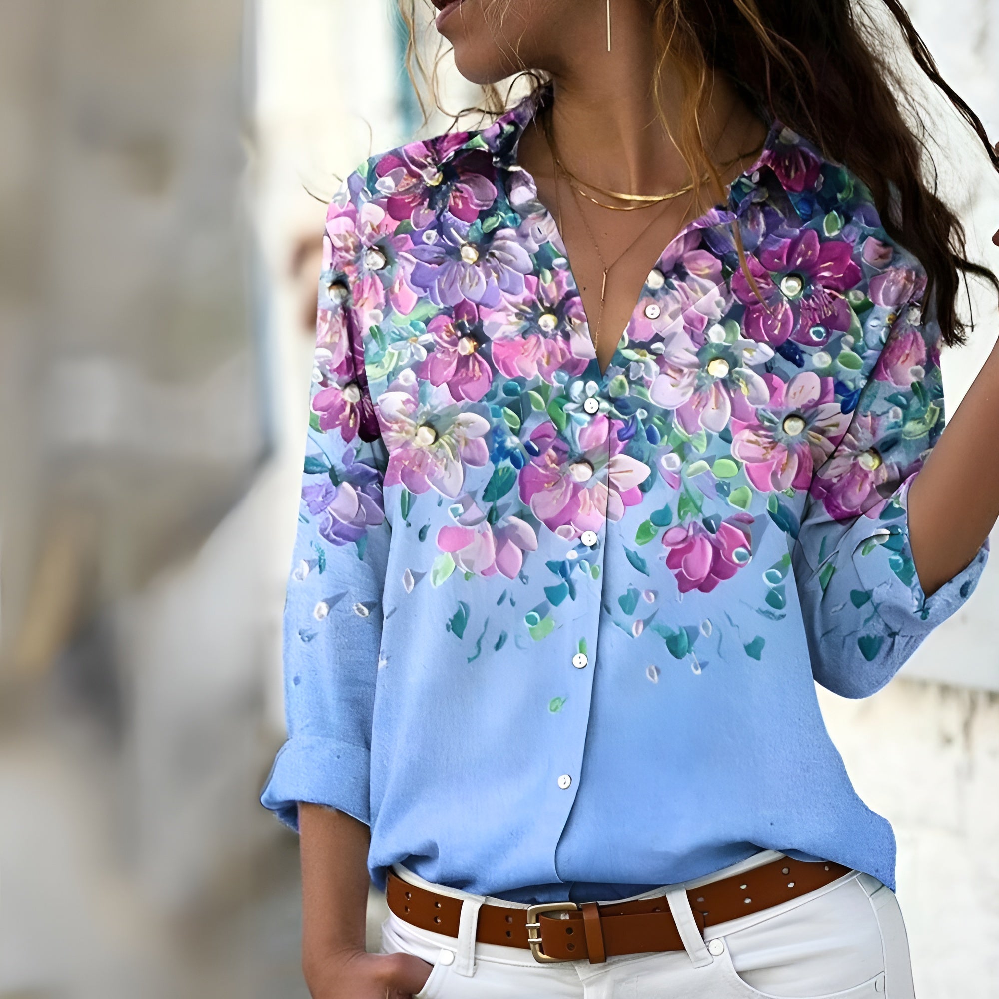 Alessia Women's Printed Blouse – Lightweight Relaxed Blouse with Soft Fabric