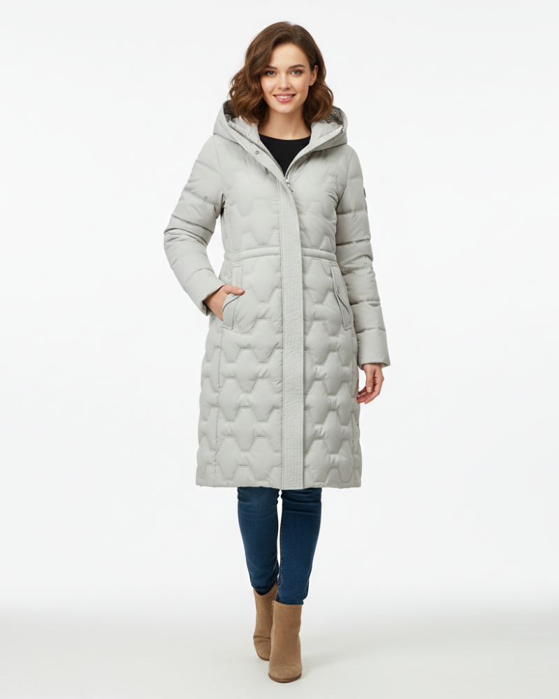 Charlotte Women's Long Quilted Winter Coat – Hooded Insulated Puffer Jacket with Elegant Fit