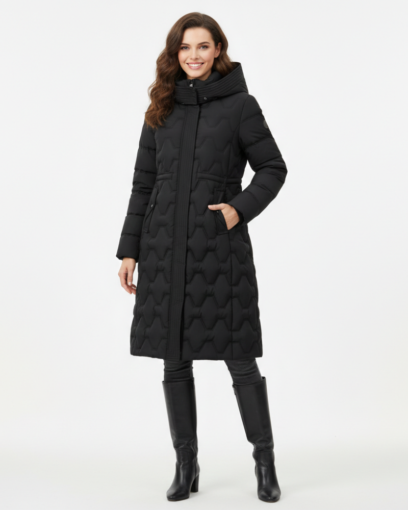 Charlotte Women's Long Quilted Winter Coat – Hooded Insulated Puffer Jacket with Elegant Fit