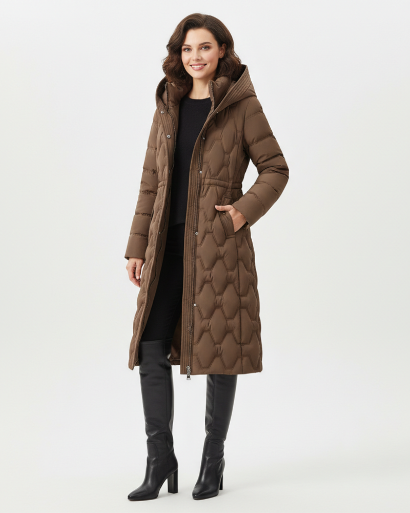 Charlotte Women's Long Quilted Winter Coat – Hooded Insulated Puffer Jacket with Elegant Fit