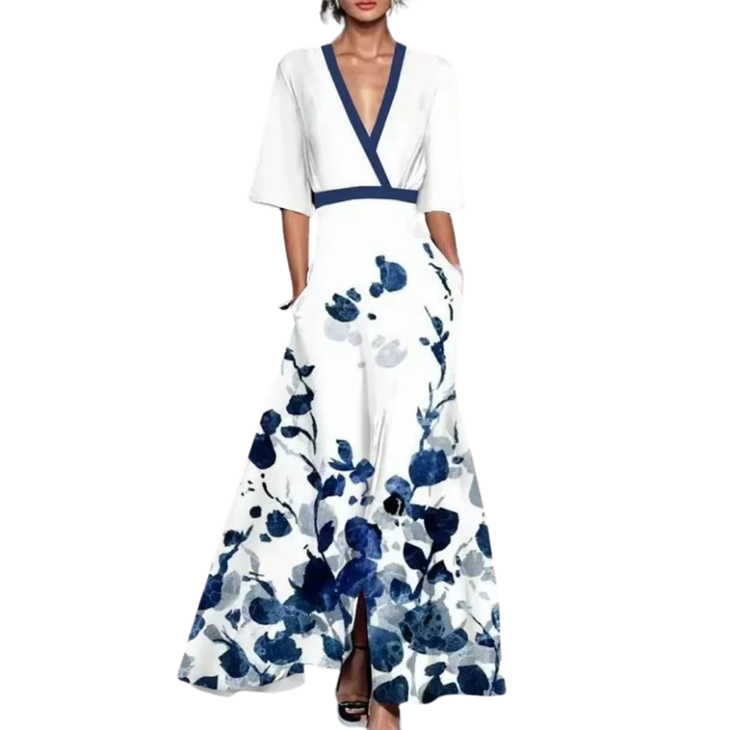 Tahlia Women's Floral Spring Dress with V-Neck, Waist Belt & Flared Skirt