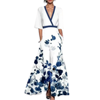 Tahlia Women's Floral Spring Dress with V-Neck, Waist Belt & Flared Skirt