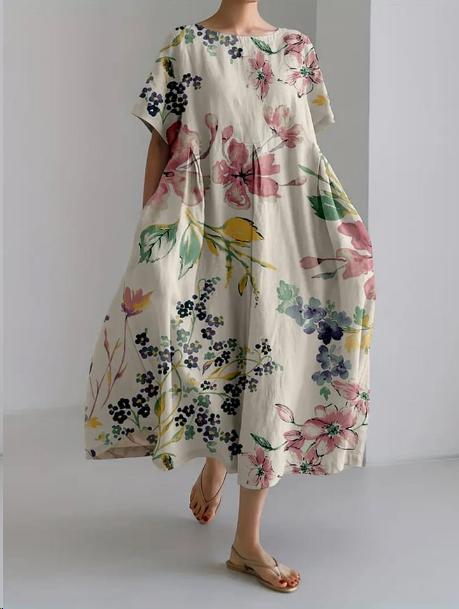 Sareno Women’s Floral Midi Dress – Lightweight Summer Dress with Flowy Elegant Fit