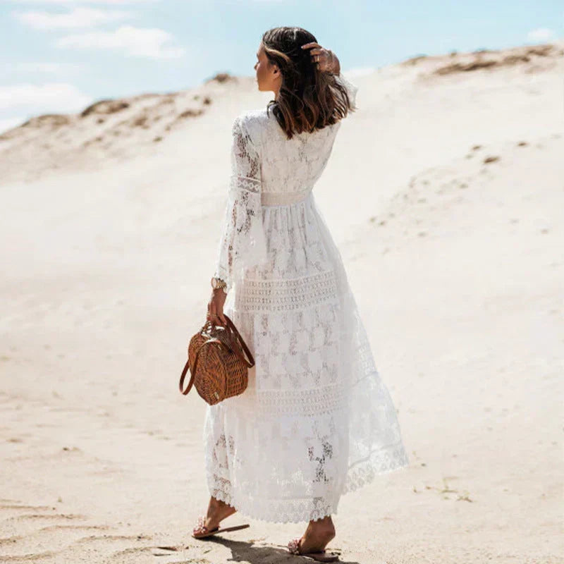 Iris Women's Dress – Full-Length Sleeves, Flowing Silhouette & Artsy Boho Accents