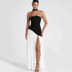 Renata Women's Evening Maxi Dress – Two-Tone Strapless Dress with High Slit