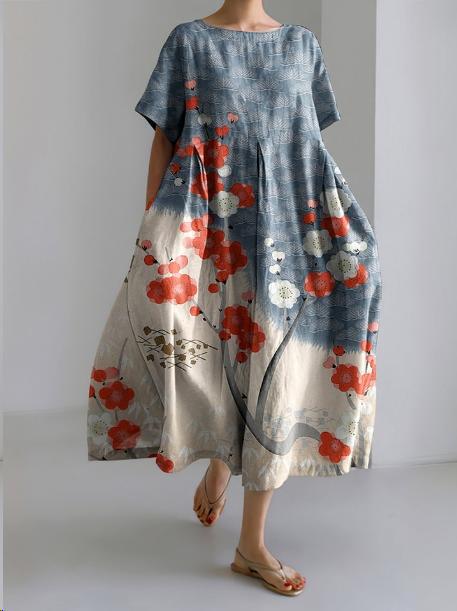 Juliette Women's Floral Midi Dress – Lightweight Round Neck Casual Summer Dress