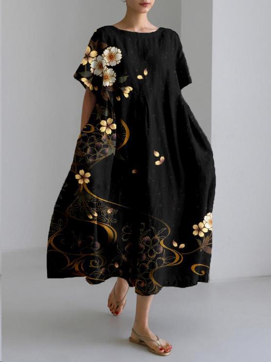 Juliette Women's Floral Midi Dress – Lightweight Round Neck Casual Summer Dress