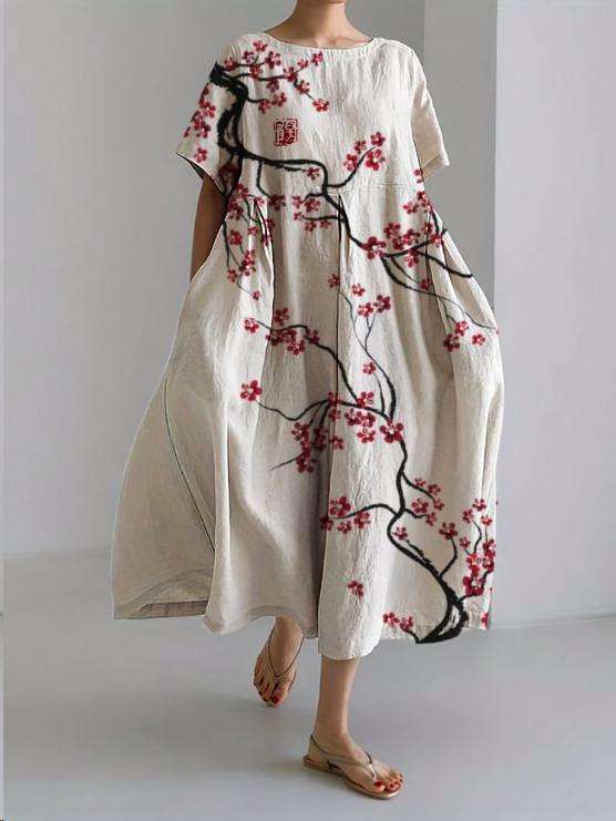 Juliette Women's Floral Midi Dress – Lightweight Round Neck Casual Summer Dress