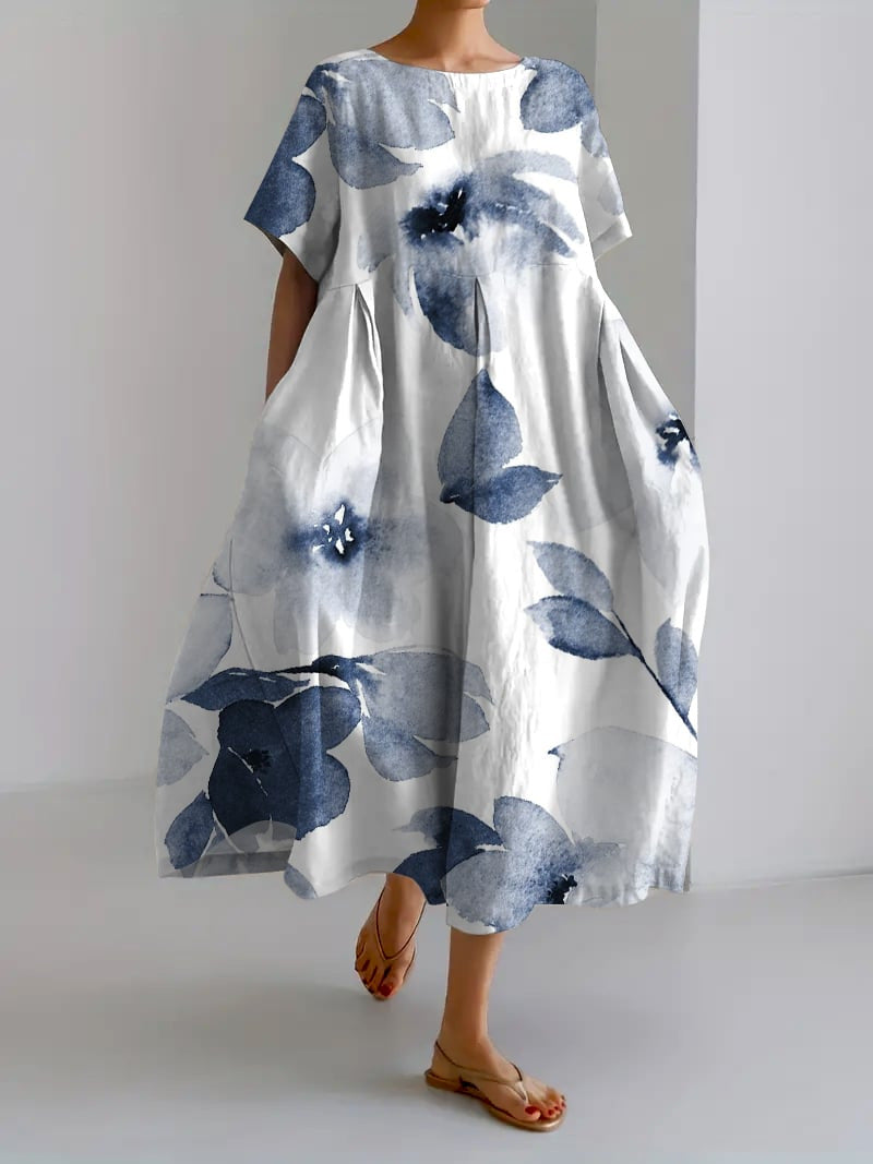Juliette Women's Floral Midi Dress – Lightweight Round Neck Casual Summer Dress