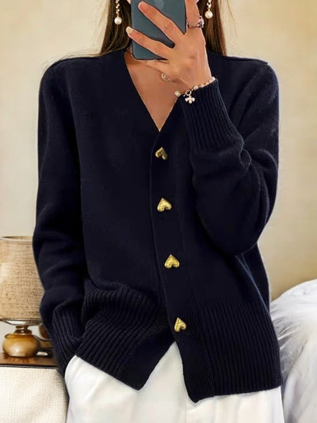 Owen Women's Refined Vest – Insulating Cardigan with Heart-Shaped Gold Buttons