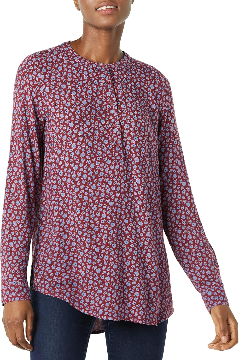 Marceline Women's Printed Long Sleeve Popover Blouse in Lightweight Viscose Relaxed Fit