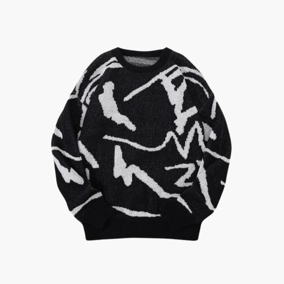 Theo Men's Abstract Knit Sweater – Ribbed Crew Neck Pullover for Autumn & Winter