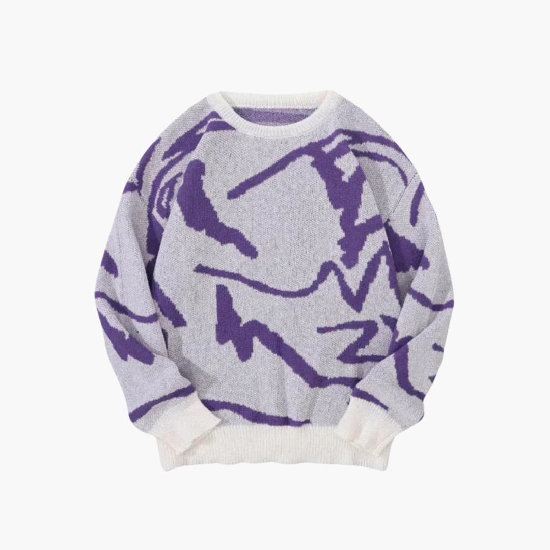 Theo Men's Abstract Knit Sweater – Ribbed Crew Neck Pullover for Autumn & Winter