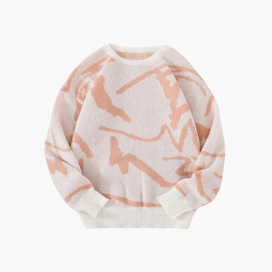 Theo Men's Abstract Knit Sweater – Ribbed Crew Neck Pullover for Autumn & Winter