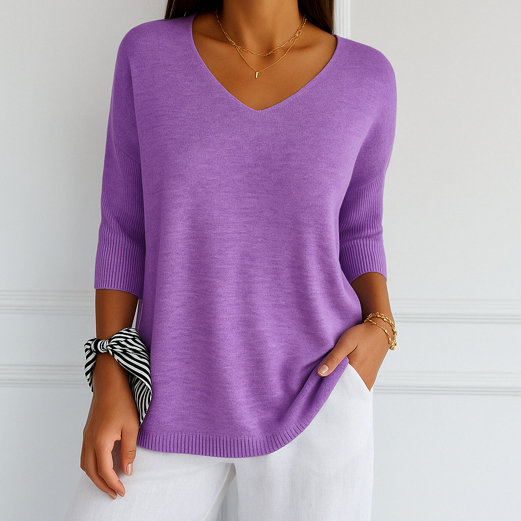 Roselyn Women's V-Neck Knit Sweater – Soft Fine Gauge Pullover with Timeless Elegant Style