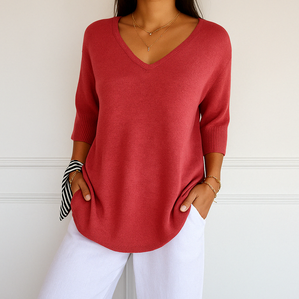 Roselyn Women's V-Neck Knit Sweater – Soft Fine Gauge Pullover with Timeless Elegant Style