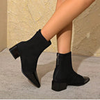 Whitney Ankle Boots for Women – Refined Suede Boots with Patent Accents & Comfy Block Heel