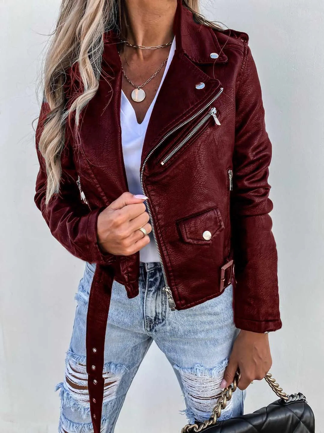Blythe Women's Genuine Leather Jacket – Elegant Tailored Moto Jacket with Timeless Modern Style