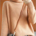 Celeste Women's Relaxed Fit Turtleneck Sweater – Soft Knit Pullover with Ribbed Details