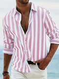 Bernard Men's Summer Shirt – Light Blue Striped Cotton-Linen Blend with Easy Fit