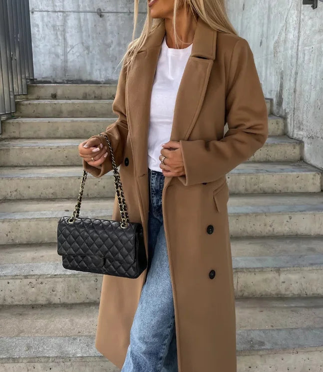 Grace Women’s Wool Coat – Double-Breasted Long Winter Coat with Elegant Tailored Fit
