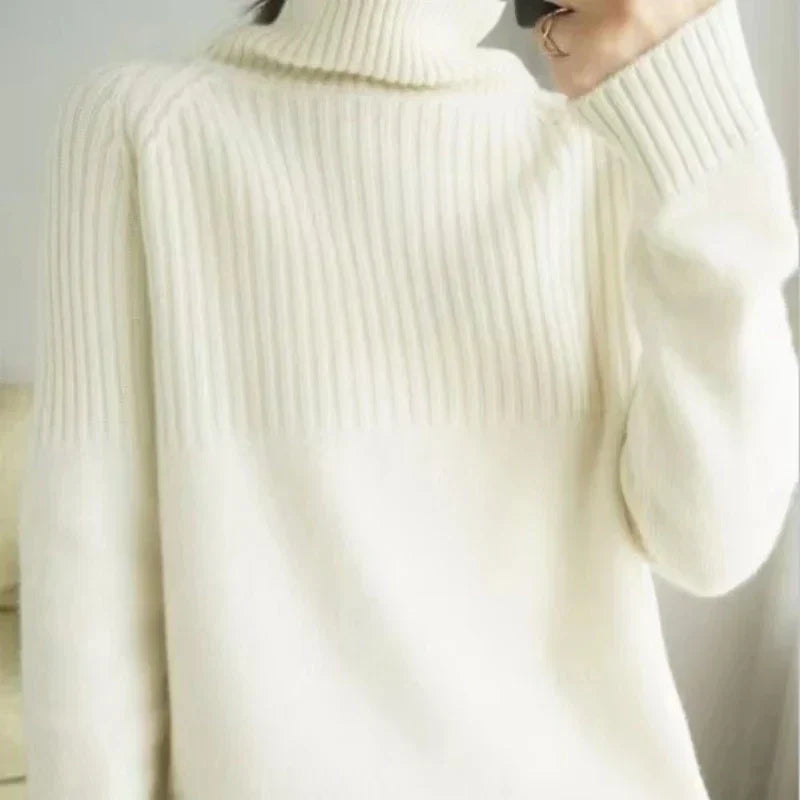 Celeste Women's Relaxed Fit Turtleneck Sweater – Soft Knit Pullover with Ribbed Details
