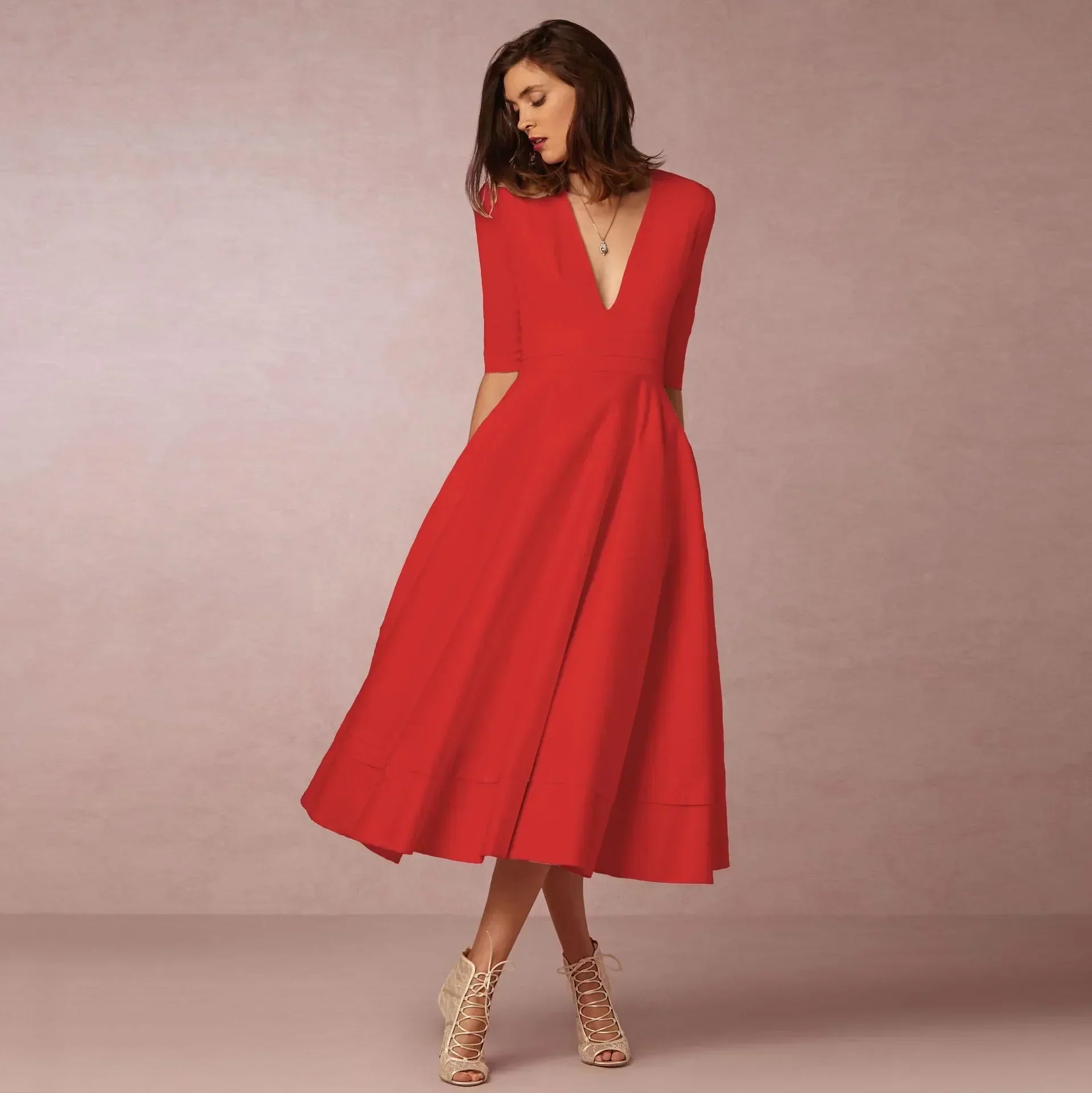 Ivy Women’s Midi Dress – Elegant Cotton Dress with Flattering Waist Fit