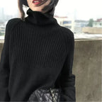Celeste Women's Relaxed Fit Turtleneck Sweater – Soft Knit Pullover with Ribbed Details