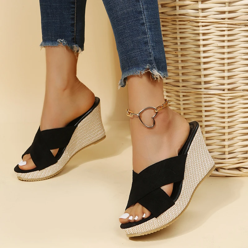 Rosalie Women's Wedge Sandals – Cross-Strap Platform Slides with Comfortable Fit