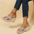 Rosalie Women's Wedge Sandals – Cross-Strap Platform Slides with Comfortable Fit