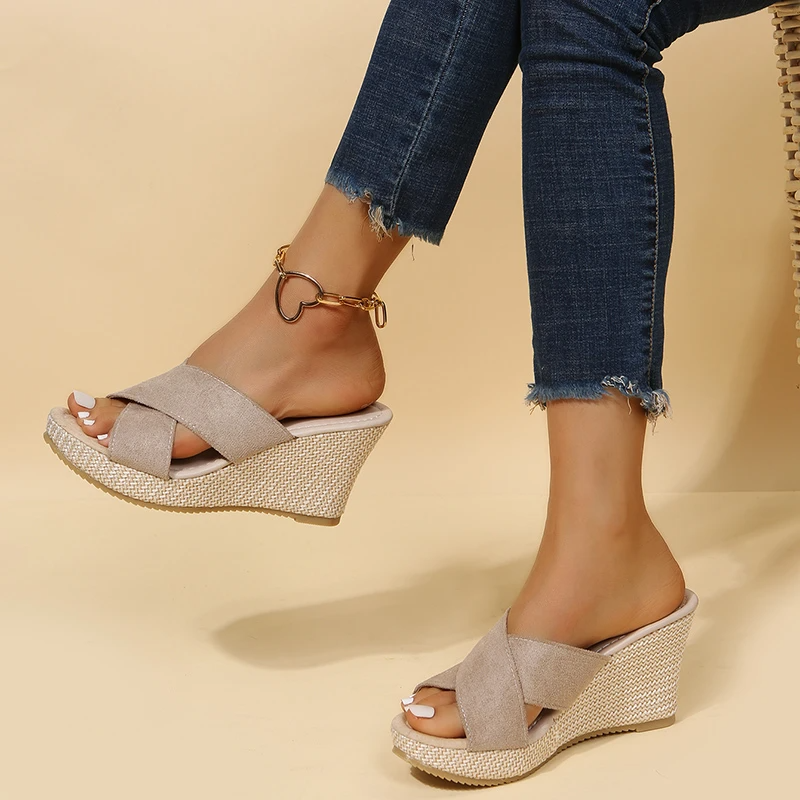 Rosalie Women's Wedge Sandals – Cross-Strap Platform Slides with Comfortable Fit