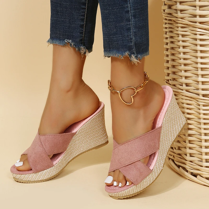 Rosalie Women's Wedge Sandals – Cross-Strap Platform Slides with Comfortable Fit