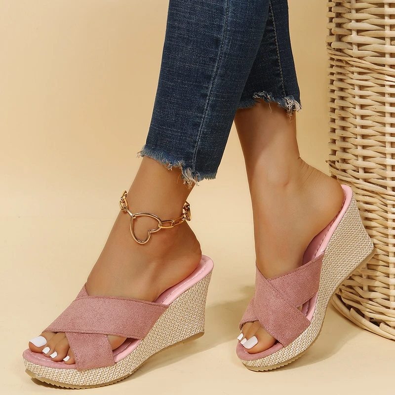 Rosalie Women's Wedge Sandals – Cross-Strap Platform Slides with Comfortable Fit