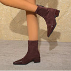 Whitney Ankle Boots for Women – Refined Suede Boots with Patent Accents & Comfy Block Heel