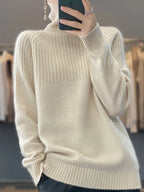 Celeste Women's Relaxed Fit Turtleneck Sweater – Soft Knit Pullover with Ribbed Details